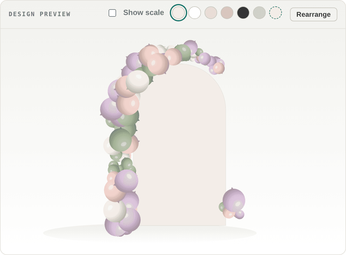 A balloon arch drawn by InflateDesk from the pieces and colors in the quote